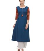 FIORRA Blue Printed Poly Crepe Flared Long Kurti