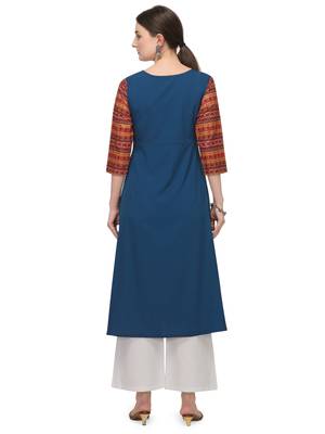 FIORRA Blue Printed Poly Crepe Flared Long Kurti 2