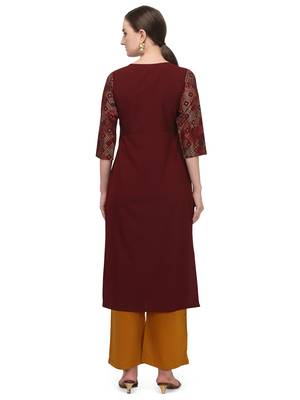 FIORRA Maroon Printed Poly Crepe Straight Long Kurti 2