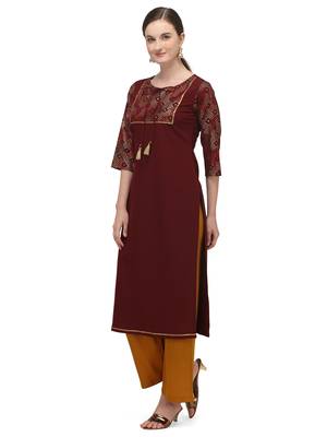 FIORRA Maroon Printed Poly Crepe Straight Long Kurti 3