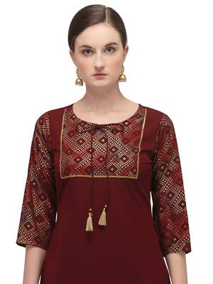 FIORRA Maroon Printed Poly Crepe Straight Long Kurti 4