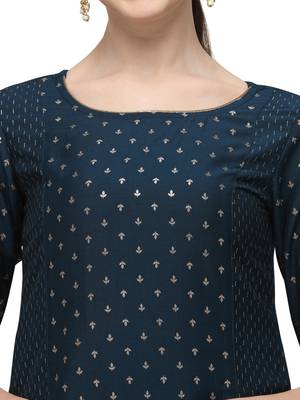 FIORRA Blue Gold Printed Muslin Silk Straight Long kurti 4