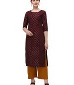FIORRA Maroon Gold Printed Muslin Silk Straight Long kurti