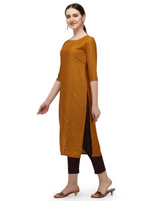FIORRA Mustard Printed Muslin Silk Straight kurti 3