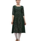 FIORRA Green Floral Printed Poly Crepe A-line kurti