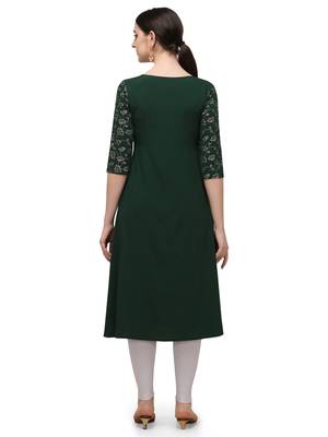 FIORRA Green Floral Printed Poly Crepe A-line kurti 2
