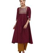 FIORRA Maroon Printed Muslin Silk Flared Party Wear Kurtis
