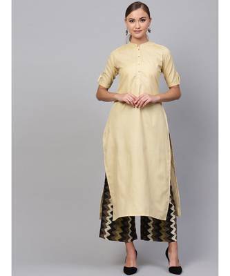 Indo Era Beige Solid Straight Kurta 1