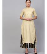 Indo Era Beige Solid Straight Kurta