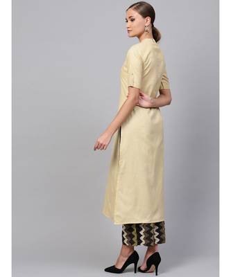Indo Era Beige Solid Straight Kurta 2