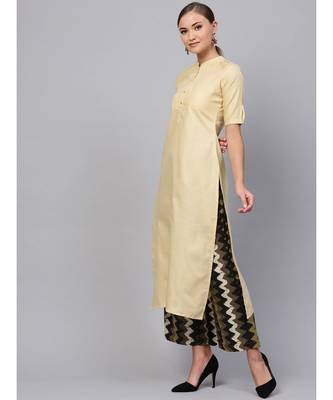 Indo Era Beige Solid Straight Kurta 3