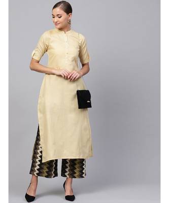 Indo Era Beige Solid Straight Kurta 5