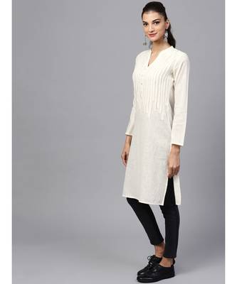 Indo Era white Solid Straight Kurta 3