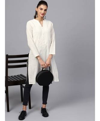 Indo Era white Solid Straight Kurta 5
