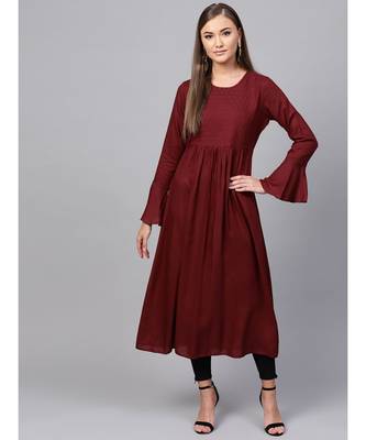 Indo Era maroon Yoke Design A-line Kurta 1