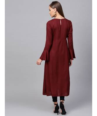 Indo Era maroon Yoke Design A-line Kurta 2