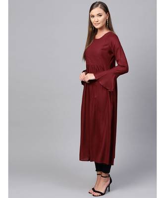 Indo Era maroon Yoke Design A-line Kurta 3