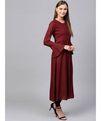 Indo Era maroon Yoke Design A-line Kurta 4