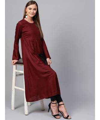 Indo Era maroon Yoke Design A-line Kurta 5