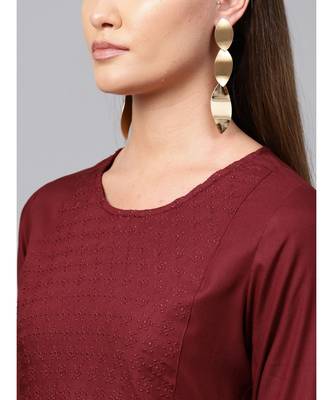 Indo Era maroon Yoke Design A-line Kurta 6