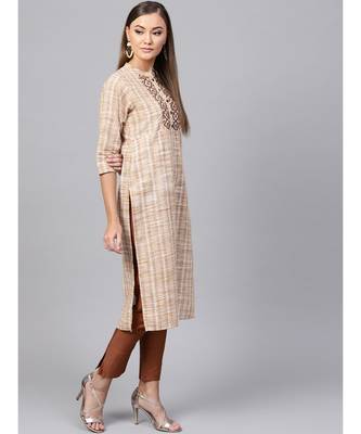 Indo Era Beige South cotton Saga Straight Kurta 3