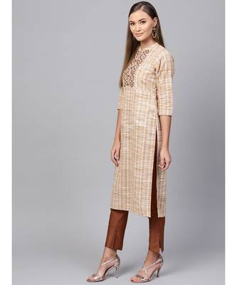 Indo Era Beige South cotton Saga Straight Kurta 4