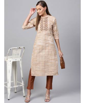 Indo Era Beige South cotton Saga Straight Kurta 5
