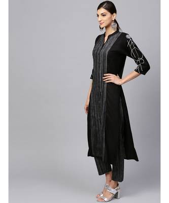 Indo Era black south cotton Saga Straight Kurta 3