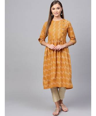 Indo Era Mustard South cotton Saga Flared Kurta 1