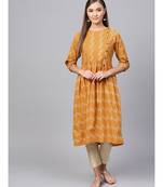 Indo Era Mustard South cotton Saga Flared Kurta
