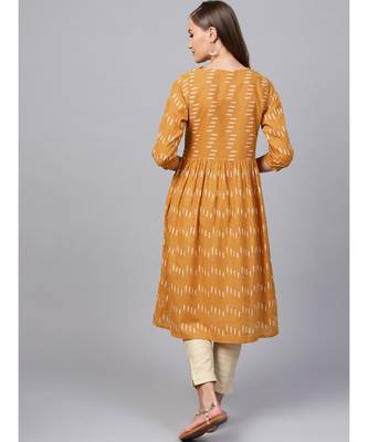 Indo Era Mustard South cotton Saga Flared Kurta 2