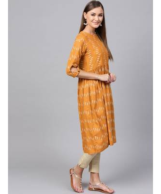 Indo Era Mustard South cotton Saga Flared Kurta 3
