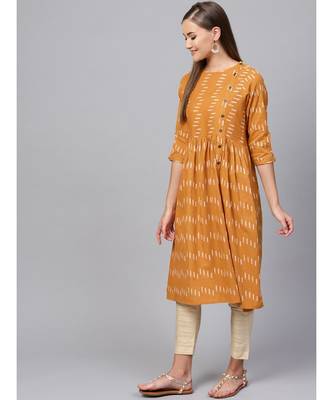 Indo Era Mustard South cotton Saga Flared Kurta 4
