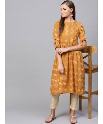 Indo Era Mustard South cotton Saga Flared Kurta 5