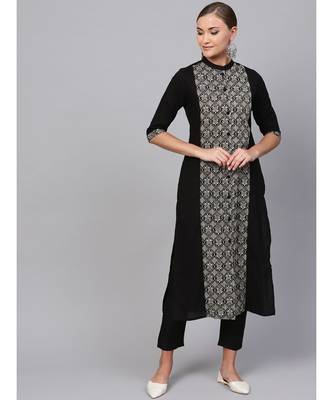 Indo Era Black printed Straight Kurta 1