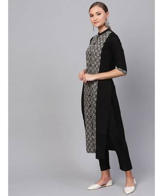 Indo Era Black printed Straight Kurta 3