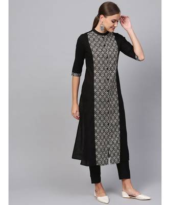 Indo Era Black printed Straight Kurta 4