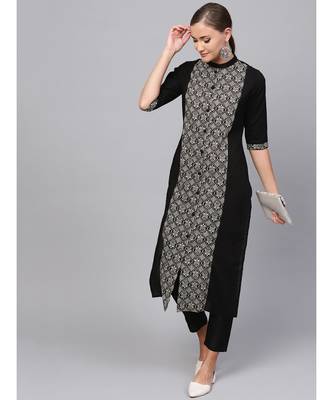 Indo Era Black printed Straight Kurta 5