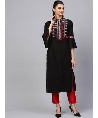 Indo Era Black Yoke Design Straight Kurta 1