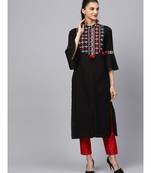 Indo Era Black Yoke Design Straight Kurta