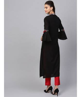 Indo Era Black Yoke Design Straight Kurta 2