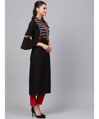 Indo Era Black Yoke Design Straight Kurta 3