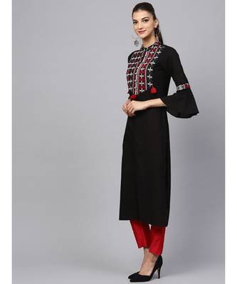 Indo Era Black Yoke Design Straight Kurta 4