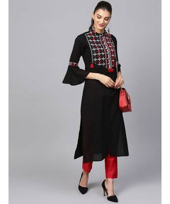 Indo Era Black Yoke Design Straight Kurta 5