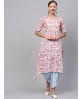 Indo Era Pink printed A-line Kurta 1