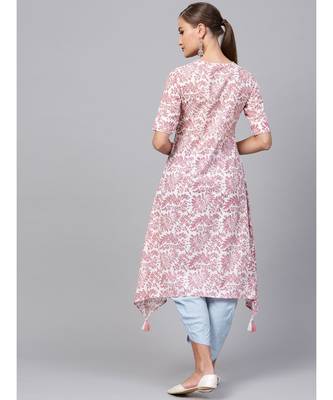 Indo Era Pink printed A-line Kurta 2