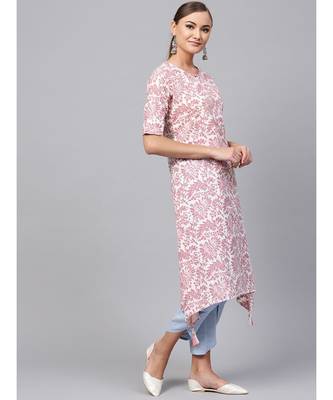 Indo Era Pink printed A-line Kurta 3