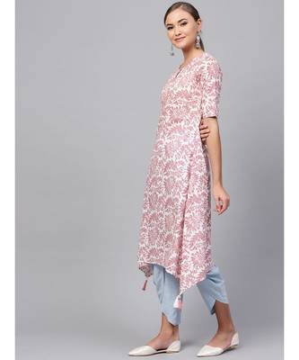 Indo Era Pink printed A-line Kurta 4
