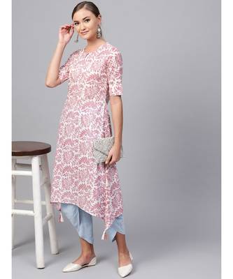 Indo Era Pink printed A-line Kurta 5