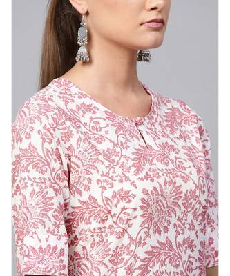 Indo Era Pink printed A-line Kurta 6